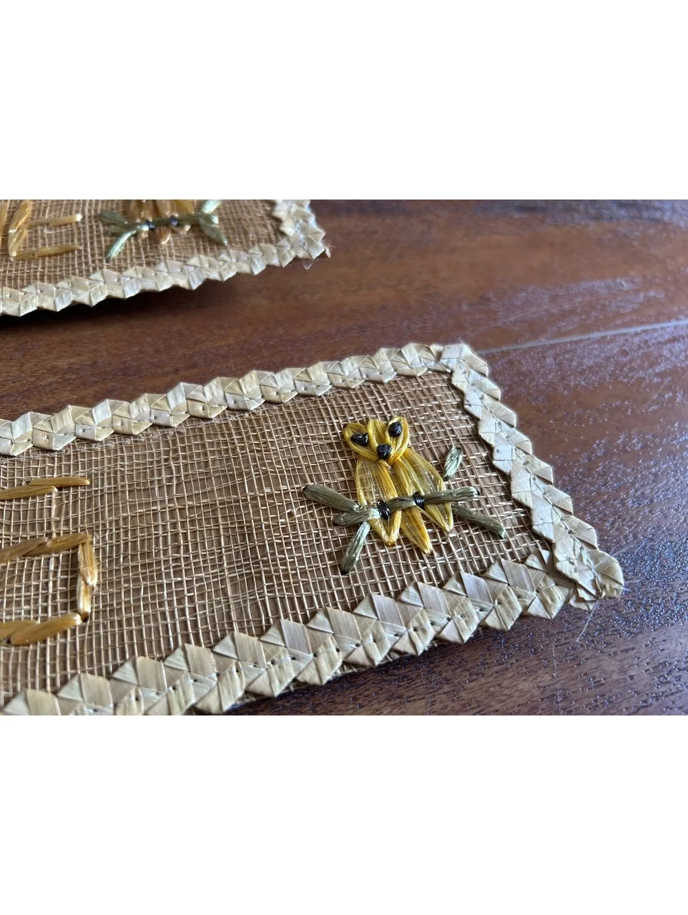 Vintage Handmade Straw Wall Hangings with 'God Bless Our Home' and 'Las Vegas'